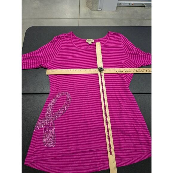 One World Shirt Pink Striped Long Sleeve Breast Cancer Awareness Women’s Large - Picture 6 of 6